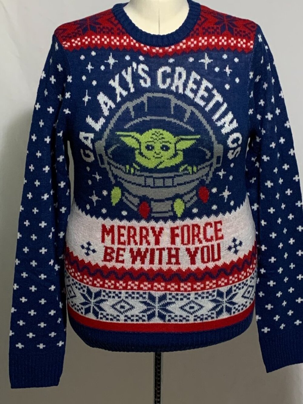 Ugly Christmas Sweater Star Wars Grogu Galaxy Greeting Force Be With You MENS XL